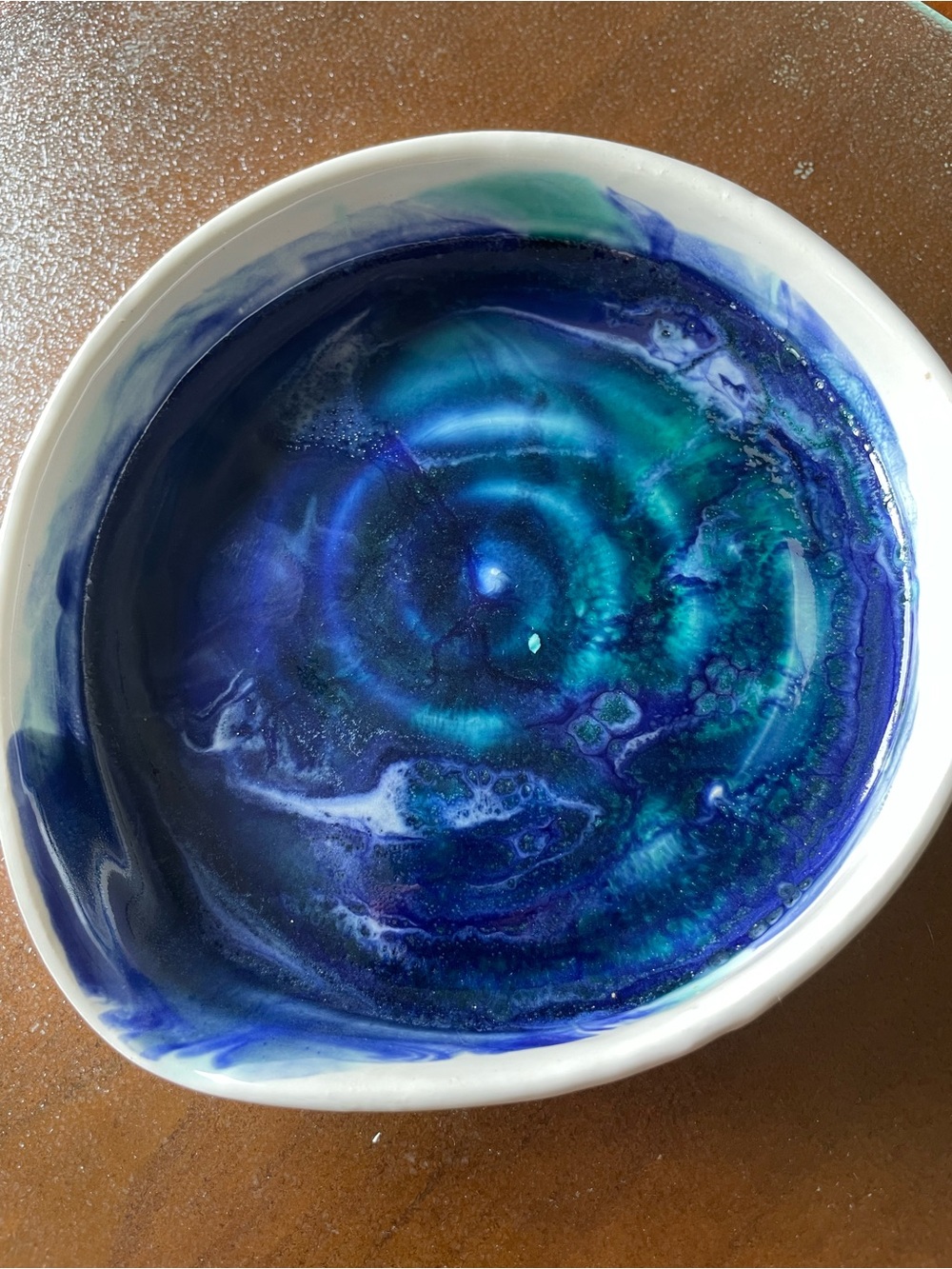 Ceramic Spoon Rest with Swirled Blue and Teal Glaze